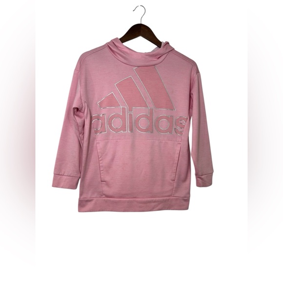 adidas Girls Large Light Pink Hoodie Sweatshirt Pullover Kangaroo Pocket Logo - Picture 2 of 7